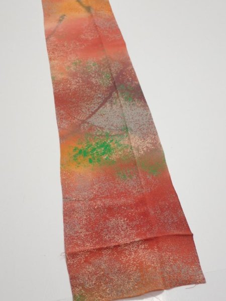 Photo2: 4F09z60  Japanese Kimono Crepe Silk  FABRIC Branch Dark orange 80.3x7.1 (2)