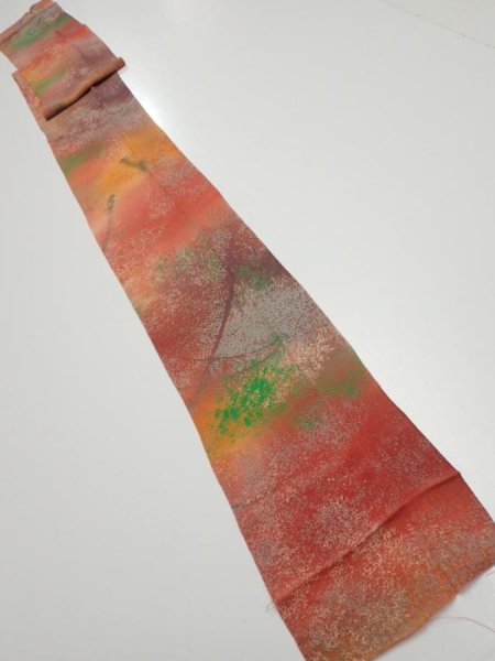 Photo4: 4F09z60  Japanese Kimono Crepe Silk  FABRIC Branch Dark orange 80.3x7.1 (4)
