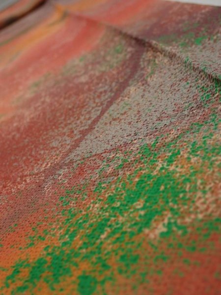 Photo5: 4F09z60  Japanese Kimono Crepe Silk  FABRIC Branch Dark orange 80.3x7.1 (5)