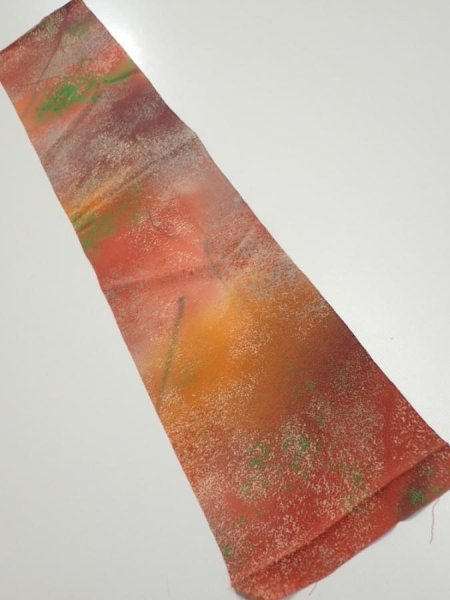 Photo1: 4F10z30  Japanese Kimono Crepe Silk  FABRIC Branch Dark orange 35.4x7.1 (1)