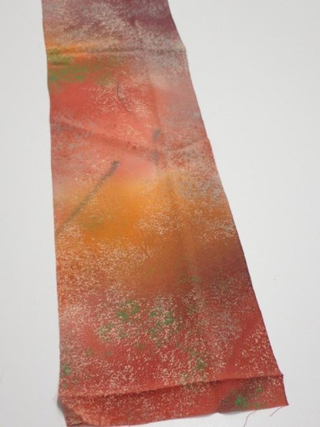 Photo2: 4F10z30  Japanese Kimono Crepe Silk  FABRIC Branch Dark orange 35.4x7.1 (2)