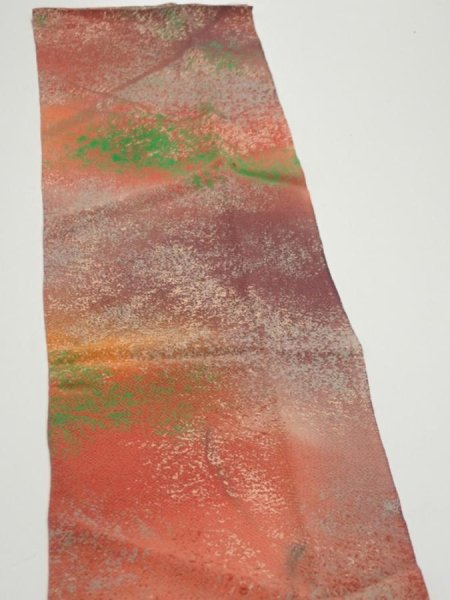 Photo3: 4F10z30  Japanese Kimono Crepe Silk  FABRIC Branch Dark orange 35.4x7.1 (3)