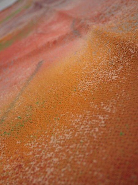 Photo4: 4F10z30  Japanese Kimono Crepe Silk  FABRIC Branch Dark orange 35.4x7.1 (4)