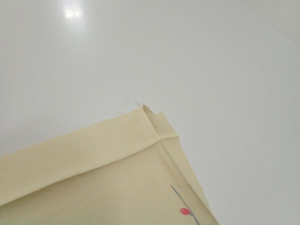 Photo6: 4F02z60  Japanese Kimono Silk  FABRIC Plum branch Light cream 40.9x13.8 (6)