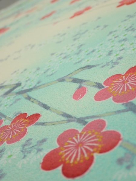 Photo4: 4F03z80  Japanese Kimono Silk  FABRIC Plum branch Light cream 62.2x14.0 (4)