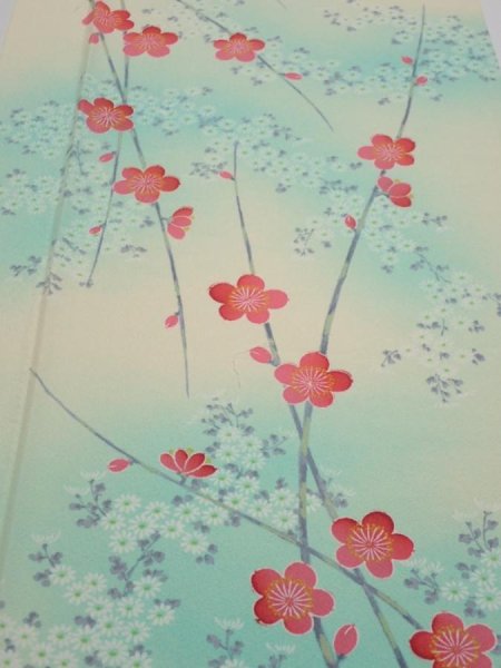 Photo1: 4F05z80  Japanese Kimono Silk  FABRIC Plum branch Light cream 62.6x14.0 (1)