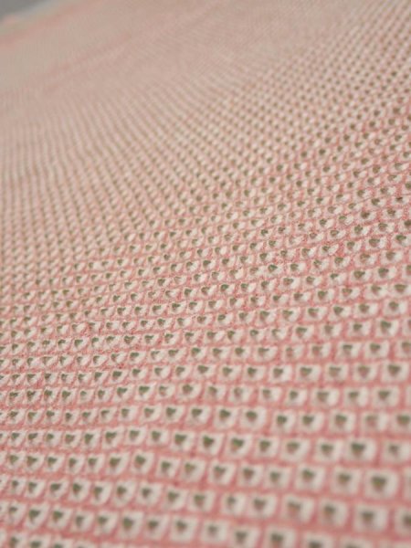 Photo1: 4F03z80  Japanese Kimono Silk SHIBORI FABRIC  Coral pink 60.6x13.8 (1)