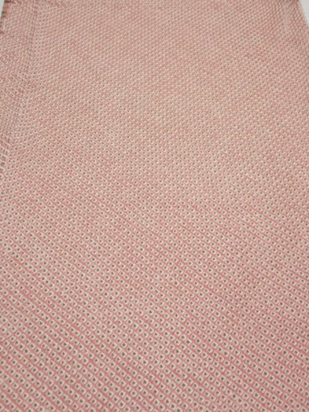 Photo2: 4F05z70  Japanese Kimono Silk SHIBORI FABRIC  Coral pink 60.6x13.8 (2)