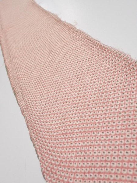 Photo1: 4F07z40  Japanese Kimono Silk SHIBORI FABRIC  Coral pink 55.1x7.3 (1)