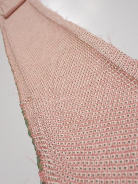 Photo1: 4F09z50  Japanese Kimono Silk SHIBORI FABRIC  Coral pink 73.2x6.9 (1)