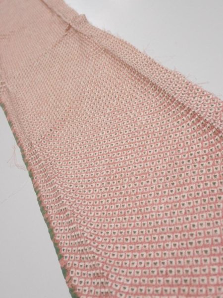 Photo1: 4F10z20  Japanese Kimono Silk SHIBORI FABRIC  Coral pink 36.2x6.7 (1)