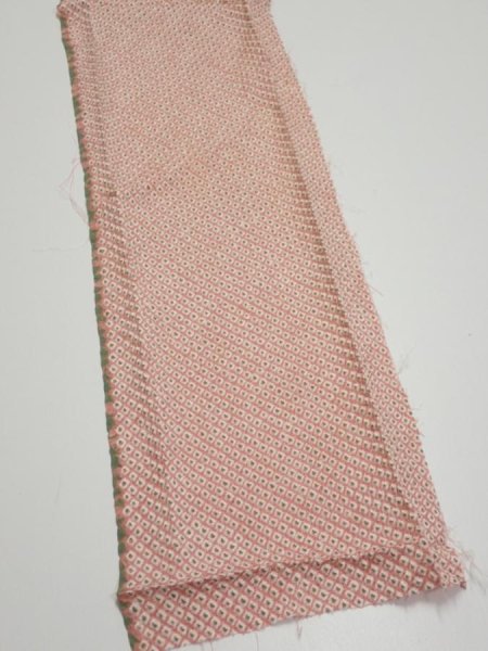 Photo2: 4F10z20  Japanese Kimono Silk SHIBORI FABRIC  Coral pink 36.2x6.7 (2)