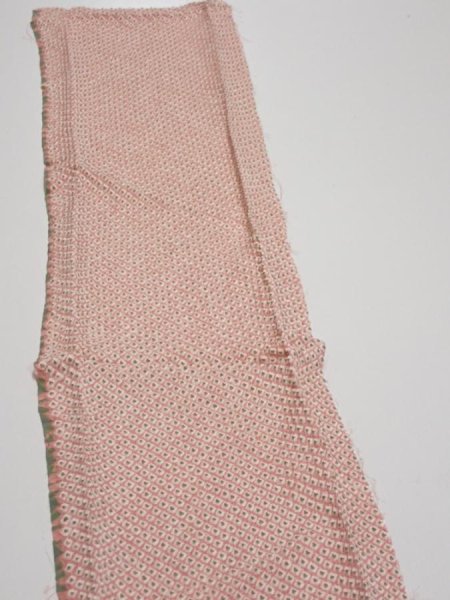 Photo3: 4F10z20  Japanese Kimono Silk SHIBORI FABRIC  Coral pink 36.2x6.7 (3)