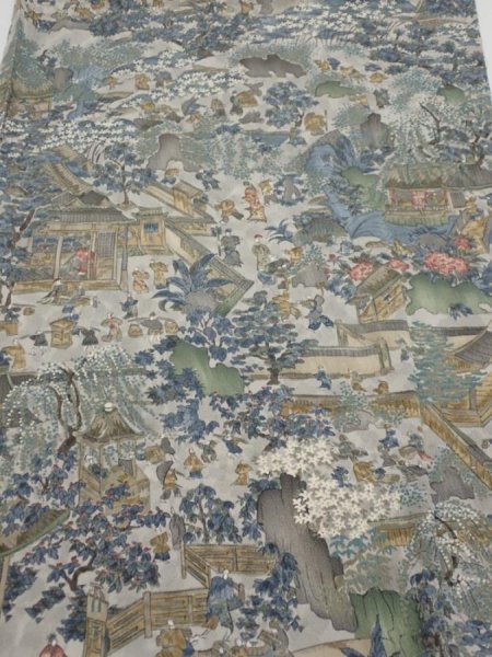 Photo1: 1Y01z60  Japanese Kimono Silk  FABRIC Heian era Gray 40.2x13.8 (1)