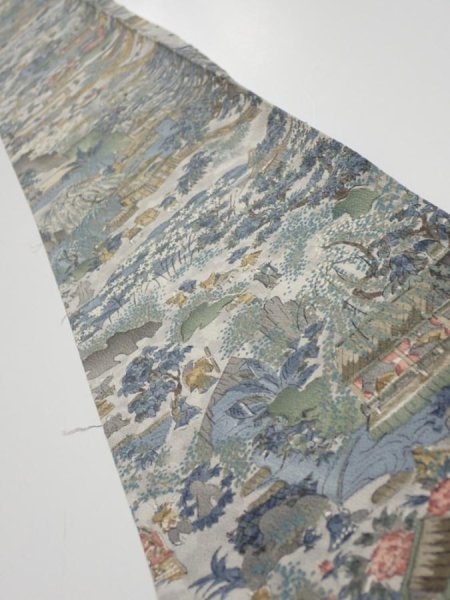 Photo1: 1Y07z40  Japanese Kimono Silk  FABRIC Heian era Gray 59.1x6.9 (1)