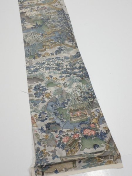 Photo2: 1Y07z40  Japanese Kimono Silk  FABRIC Heian era Gray 59.1x6.9 (2)