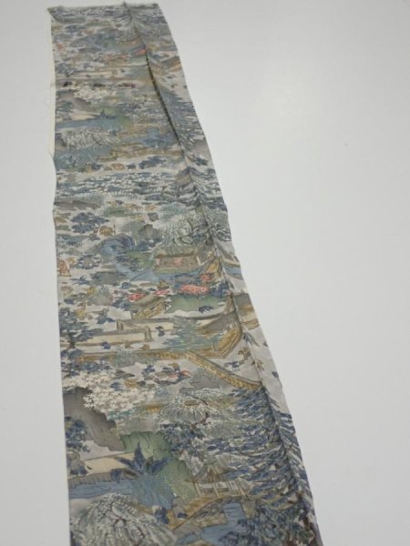 Photo3: 1Y07z40  Japanese Kimono Silk  FABRIC Heian era Gray 59.1x6.9 (3)