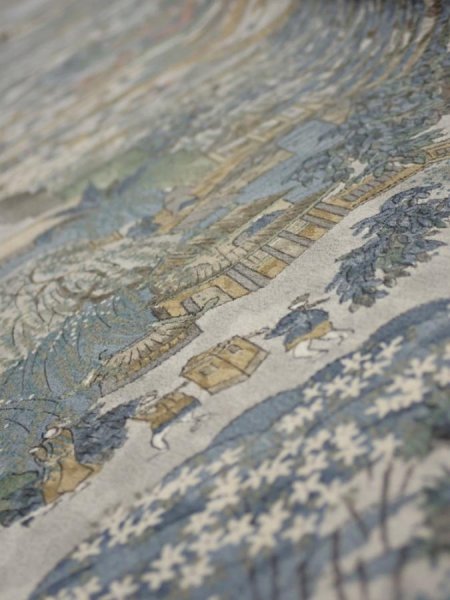 Photo4: 1Y07z40  Japanese Kimono Silk  FABRIC Heian era Gray 59.1x6.9 (4)