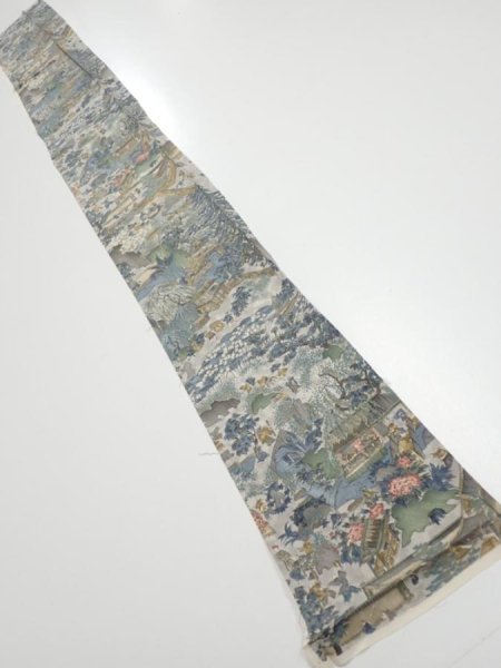 Photo5: 1Y07z40  Japanese Kimono Silk  FABRIC Heian era Gray 59.1x6.9 (5)