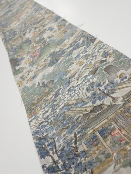 Photo1: 1Y08z40  Japanese Kimono Silk  FABRIC Heian era Gray 59.1x6.9 (1)
