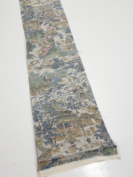 Photo2: 1Y08z40  Japanese Kimono Silk  FABRIC Heian era Gray 59.1x6.9 (2)