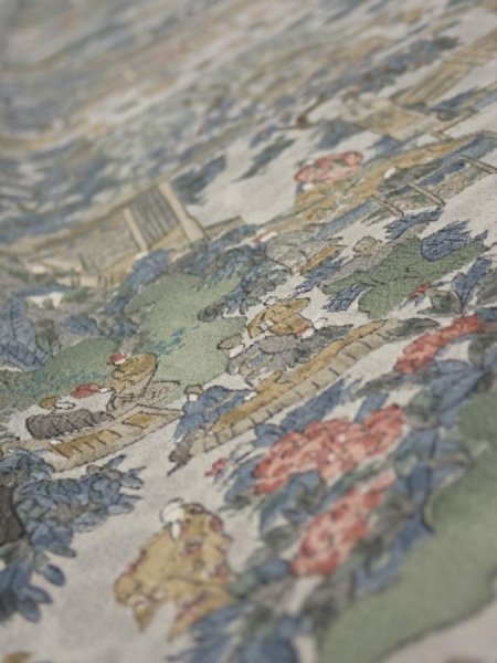 Photo4: 1Y08z40  Japanese Kimono Silk  FABRIC Heian era Gray 59.1x6.9 (4)