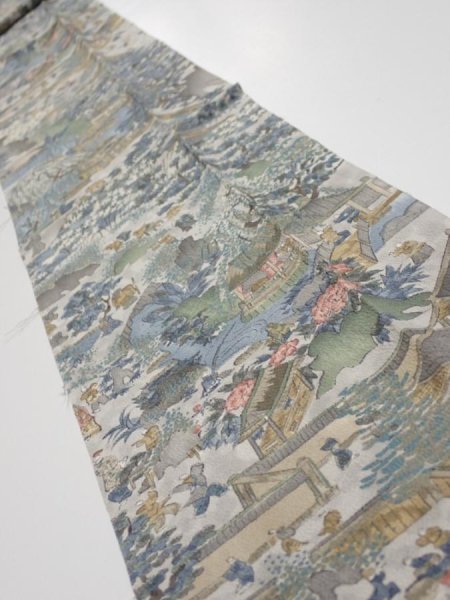 Photo1: 1Y09z60  Japanese Kimono Silk  FABRIC Heian era Gray 84.6x6.9 (1)