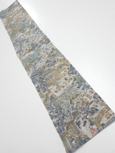 Photo1: 1Y10z30  Japanese Kimono Silk  FABRIC Heian era Gray 37.0x6.9 (1)