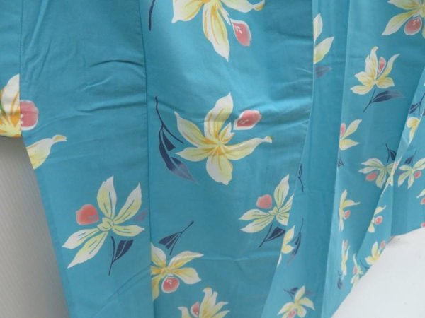 Photo3: 5228T02z460 Vintage Japanese Kimono Cotton YUKATA Flower Water blue (3)