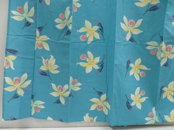 Photo4: 5228T02z460 Vintage Japanese Kimono Cotton YUKATA Flower Water blue (4)