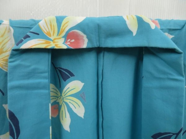 Photo7: 5228T02z460 Vintage Japanese Kimono Cotton YUKATA Flower Water blue (7)