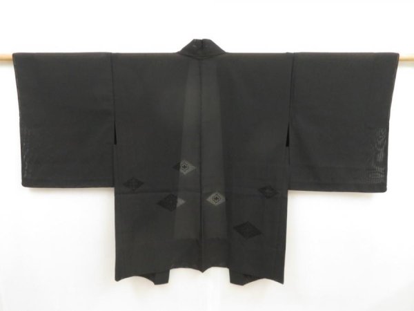 Photo1: 5228T04z290 Vintage Japanese Kimono Silk See through HAORI  Black (1)