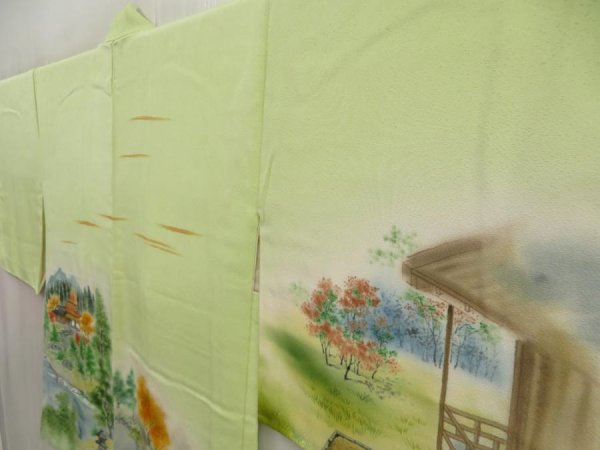 Photo2: 5228T05z630 Vintage Japanese Kimono Silk HAORI Scenery Light olive (2)