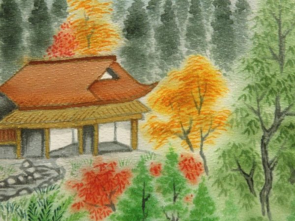 Photo4: 5228T05z630 Vintage Japanese Kimono Silk HAORI Scenery Light olive (4)