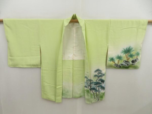 Photo5: 5228T05z630 Vintage Japanese Kimono Silk HAORI Scenery Light olive (5)