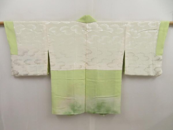 Photo6: 5228T05z630 Vintage Japanese Kimono Silk HAORI Scenery Light olive (6)