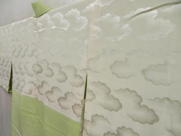 Photo7: 5228T05z630 Vintage Japanese Kimono Silk HAORI Scenery Light olive (7)