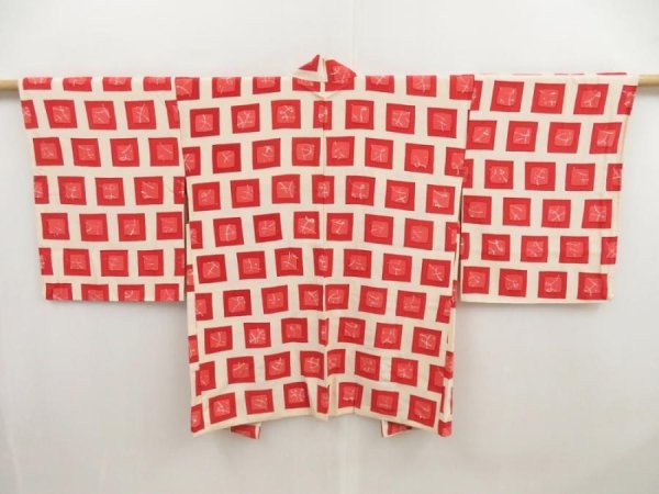 Photo1: 5228T06z610 Vintage Japanese Kimono Silk HAORI  Dark red (1)