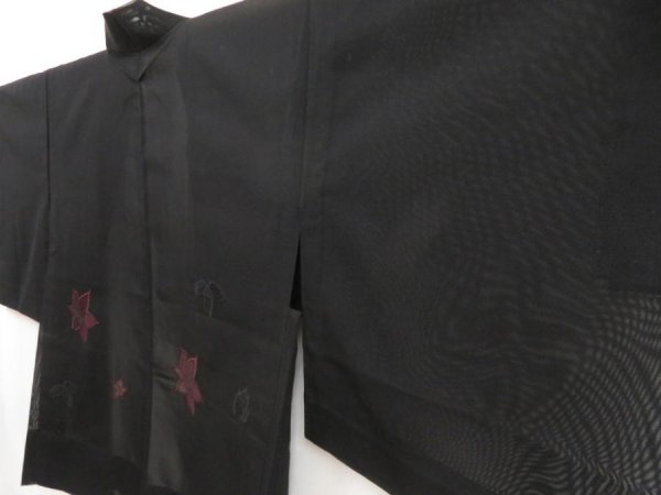 Photo2: 5228T07z240 Vintage Japanese Kimono Silk See through HAORI Leaf Black (2)