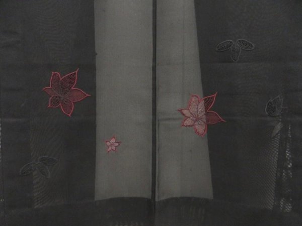Photo3: 5228T07z240 Vintage Japanese Kimono Silk See through HAORI Leaf Black (3)