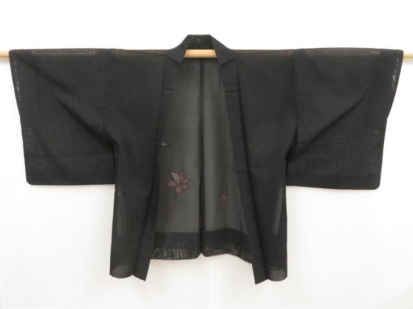 Photo5: 5228T07z240 Vintage Japanese Kimono Silk See through HAORI Leaf Black (5)