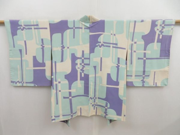 Photo1: 5228T09z520 Vintage Japanese Kimono Silk HAORI  Light blue (1)