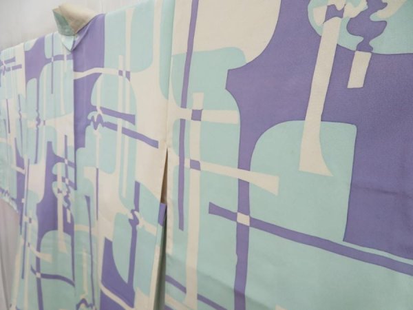Photo2: 5228T09z520 Vintage Japanese Kimono Silk HAORI  Light blue (2)