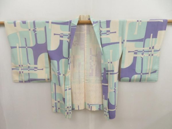 Photo5: 5228T09z520 Vintage Japanese Kimono Silk HAORI  Light blue (5)