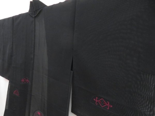 Photo2: 5228T10z280 Vintage Japanese Kimono Silk See through HAORI  Black (2)