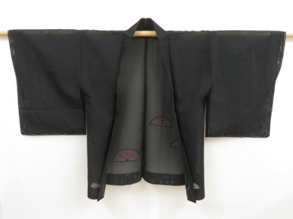 Photo5: 5228T10z280 Vintage Japanese Kimono Silk See through HAORI  Black (5)