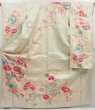 Photo1: 5228T13z1120 Vintage Japanese Kimono Silk FURISODE Flowers Off-white (1)