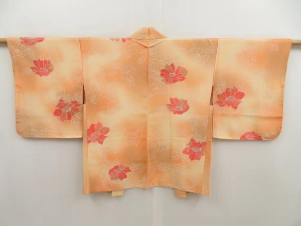 Photo1: 5301T08z500 Vintage Japanese Kimono Silk HAORI Flower Coral orange (1)