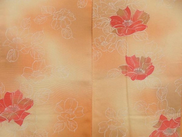 Photo3: 5301T08z500 Vintage Japanese Kimono Silk HAORI Flower Coral orange (3)