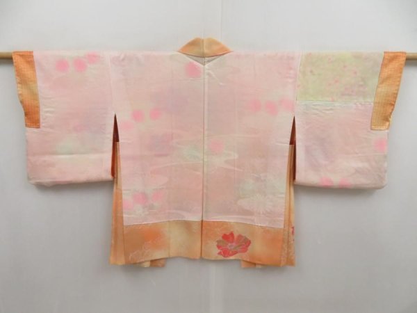 Photo6: 5301T08z500 Vintage Japanese Kimono Silk HAORI Flower Coral orange (6)